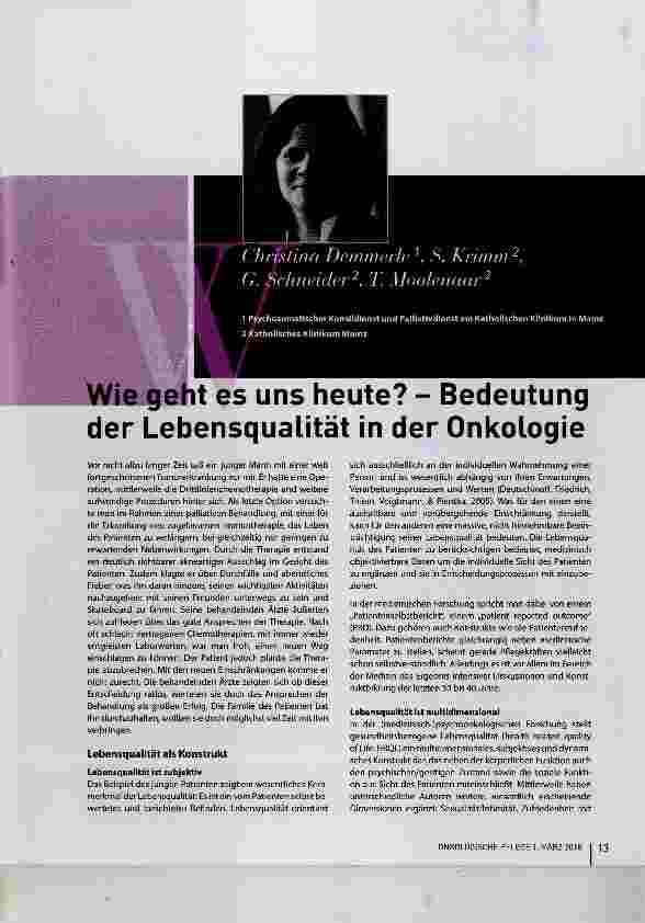Vorschauseite 1: Wie geht es uns heute? Bedeutung der Lebensqualität in der Onkologie