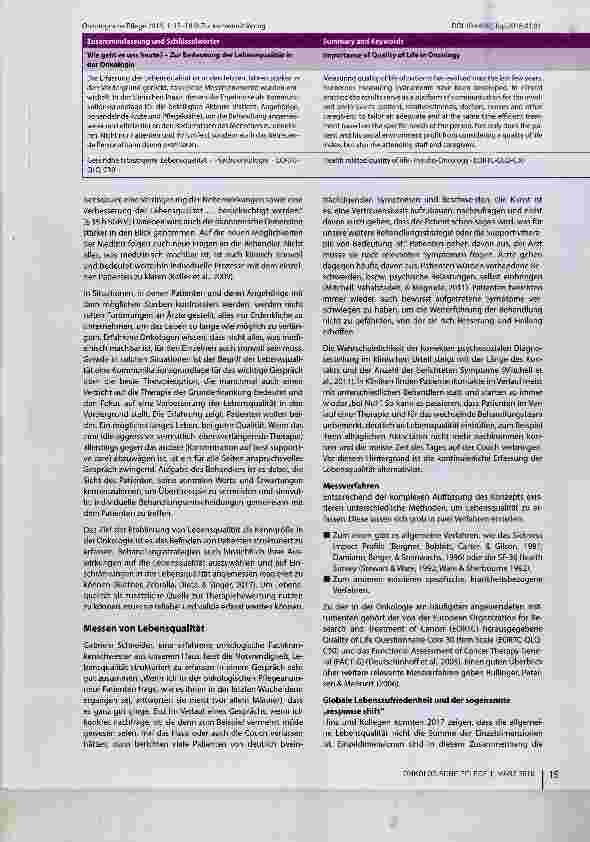 Vorschauseite 3: Wie geht es uns heute? Bedeutung der Lebensqualität in der Onkologie