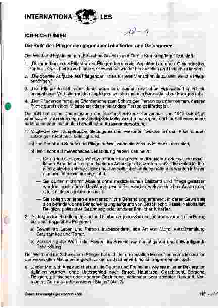 Vorschauseite 1: ICN-Richtlinien Die Rolle des Pflegenden gegenüber Inhaftierten und Gefangenen