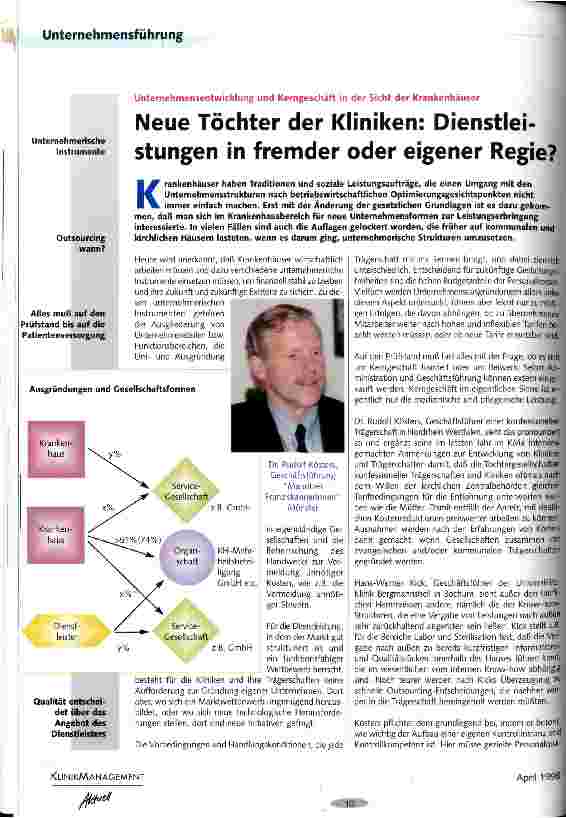 Vorschauseite 1: Neue Töchter der Klliniken: Dienstleistungen in fremder oder eigener Regie? Unternehmensentwicklung und Kerngeschäft in der Sicht der Krankenhäuser