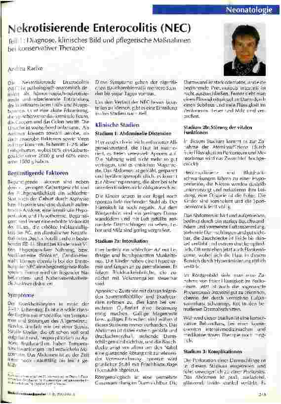 Vorschauseite 1: Nekrotisierende Enterocolitis (NEC), Teil 1 Diagnose, klinisches Bild und pflegerische Maßnahmen