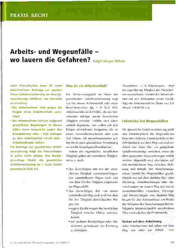 Vorschauseite 1: Arbeitsund Wegeunfälle -wo lauern die Gefahren?