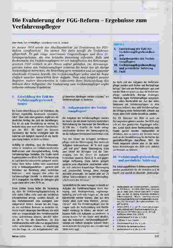 Vorschauseite 1: Die Evaluierung der FGG-Reform Ergebnisse zum Verfahrenspfleger