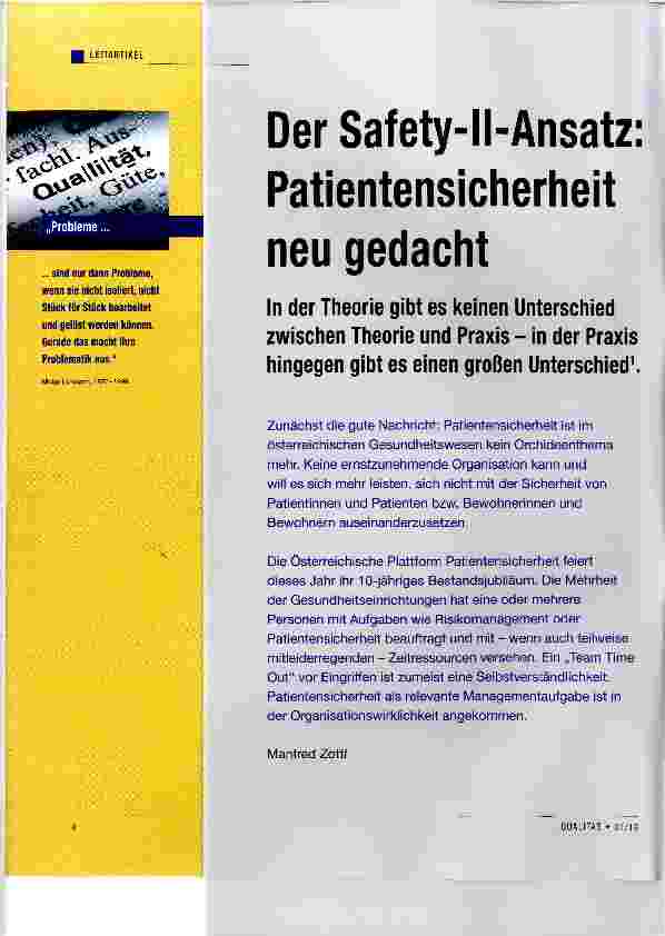 Vorschauseite 1: Der Safety-Il-Ansatz; Patientensicherheit neu gedacht