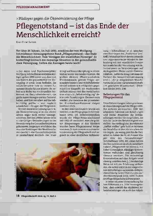 Vorschauseite 1: Pflegenotstand ist das Ende der Menschlichkeit erreicht?