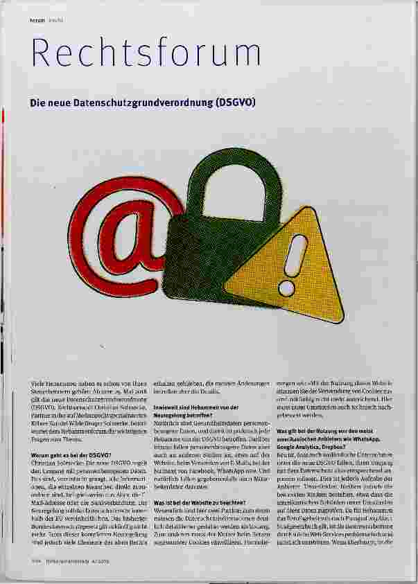 Vorschauseite 1: Rechtsforum Die neue Datenschutzgrundverordnung (DSGVO)