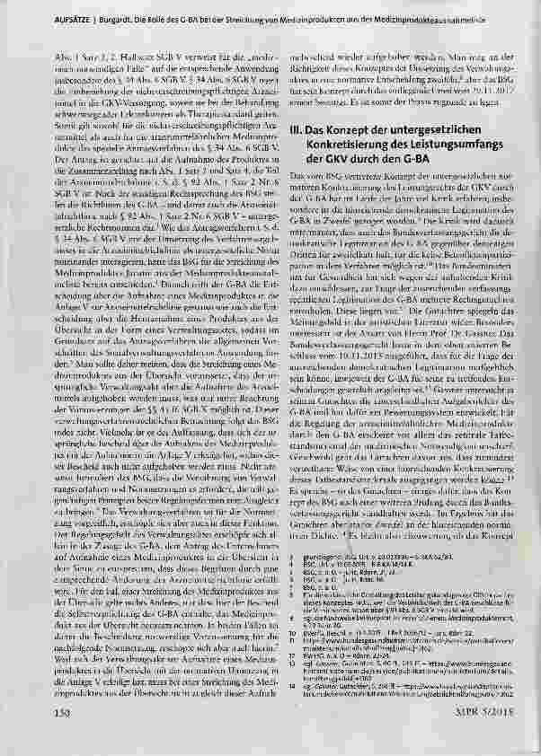 Vorschauseite 2: Die Rolle des G-BA bei der Streichung von Medizinprodukten aus der Medizinprodukteausnahmeliste zugleich Anmerkung zum Urteil des BSG vom 29.11.2017, B 6 KA 34/16 R*