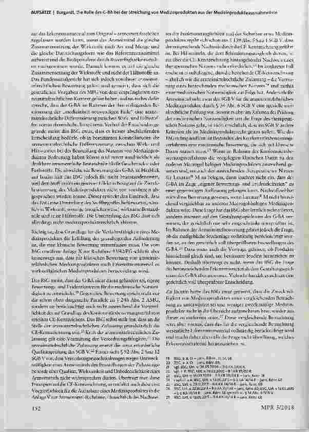 Vorschauseite 4: Die Rolle des G-BA bei der Streichung von Medizinprodukten aus der Medizinprodukteausnahmeliste zugleich Anmerkung zum Urteil des BSG vom 29.11.2017, B 6 KA 34/16 R*
