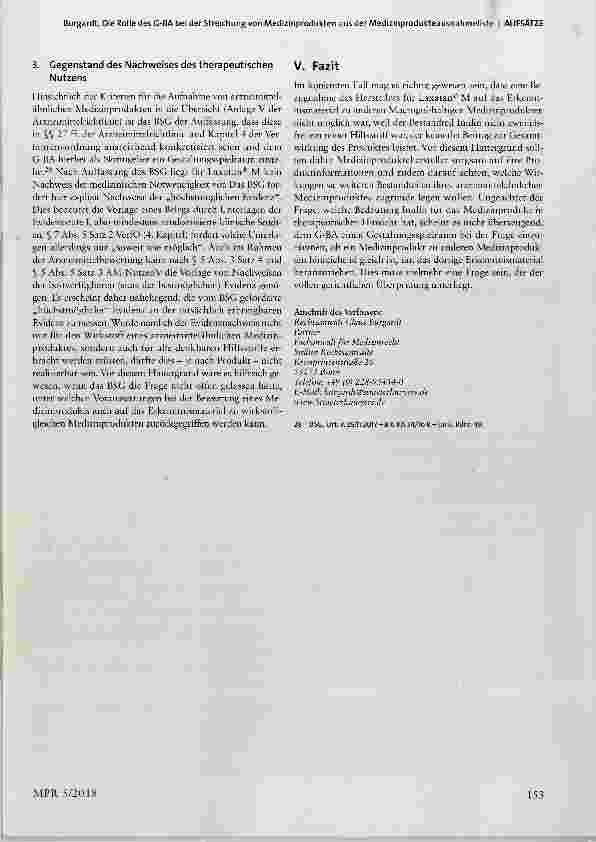 Vorschauseite 5: Die Rolle des G-BA bei der Streichung von Medizinprodukten aus der Medizinprodukteausnahmeliste zugleich Anmerkung zum Urteil des BSG vom 29.11.2017, B 6 KA 34/16 R*