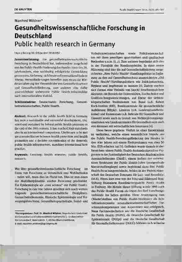 Vorschauseite 1: Gesundheitswissenschaftliche Forschung in Deutschland Public health research in Germany