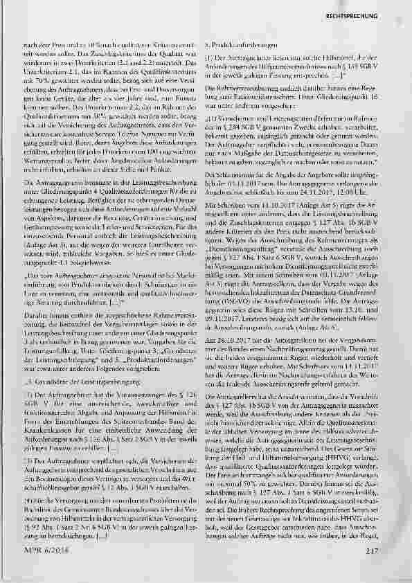 Vorschauseite 2: Vergabeverfahren: § 127 Abs. 1 Satz 1 und Satz 6 SGB V sind nicht bieterschützend