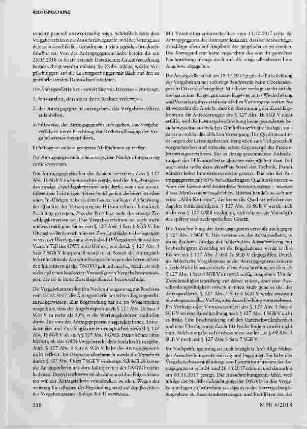 Vorschauseite 3: Vergabeverfahren: § 127 Abs. 1 Satz 1 und Satz 6 SGB V sind nicht bieterschützend