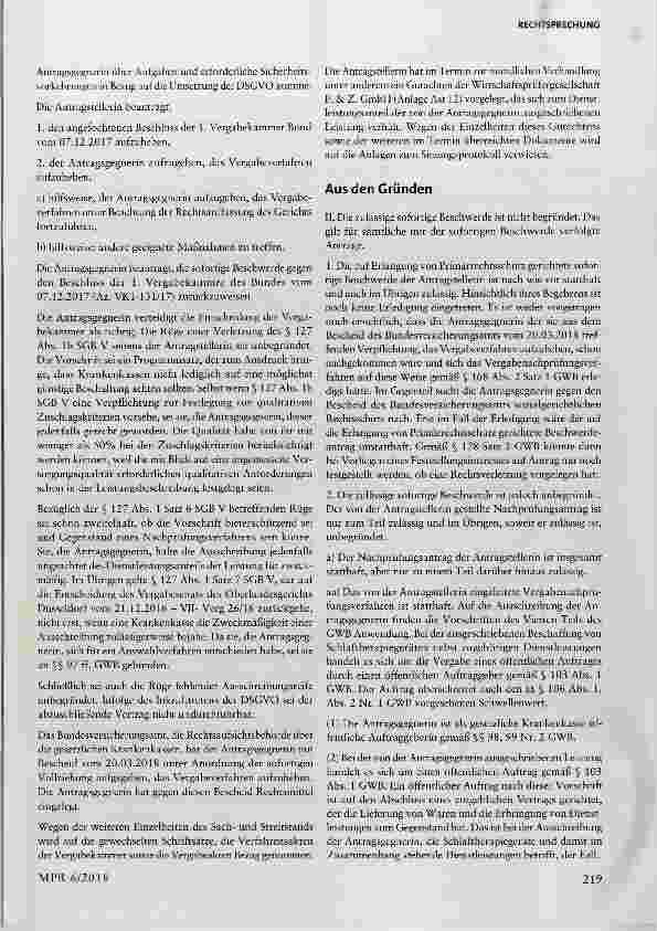Vorschauseite 4: Vergabeverfahren: § 127 Abs. 1 Satz 1 und Satz 6 SGB V sind nicht bieterschützend