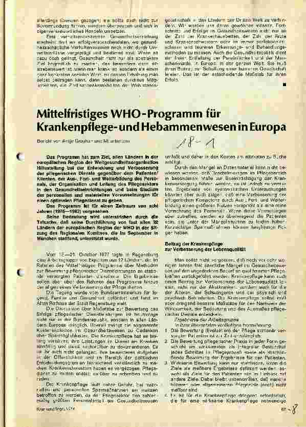 Vorschauseite 1: Mittelfristiges WHO-Programm für Krankenpflegeund Hebammenwesen in Europa