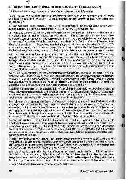 Vorschauseite 1: Die derzeitige Ausbildung in der Krankenpflegeschule