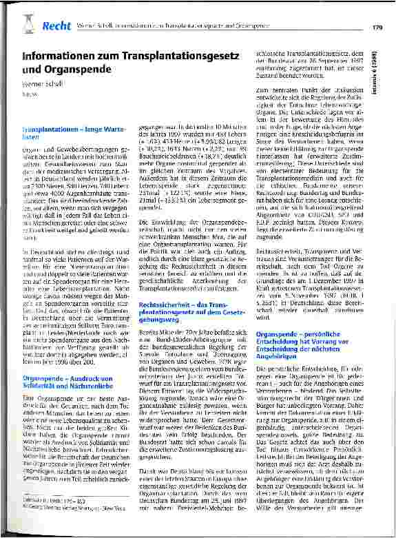 Vorschauseite 1: Informationen zum Transplantationsgesetz und Organspende