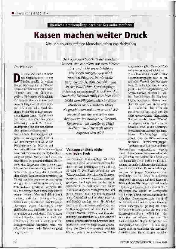 Vorschauseite 1: Kassen machen weiter Druck Alte und erwerbsunfähige Menschen haben das Nachsehen