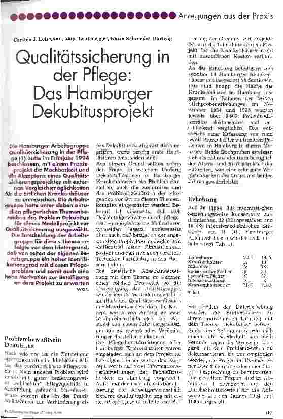Vorschauseite 1: Qualitätssicherung in der Pflege: Das Hamburger Dekubitusprojekt