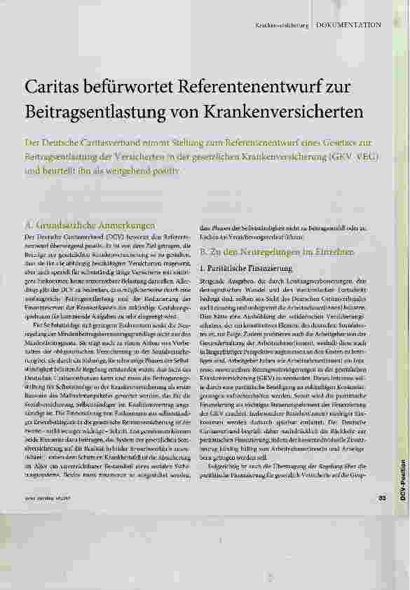Vorschauseite 1: Caritas befürwortet Referentenentwurf zur Beitragsentlastung von Krankenversicherten