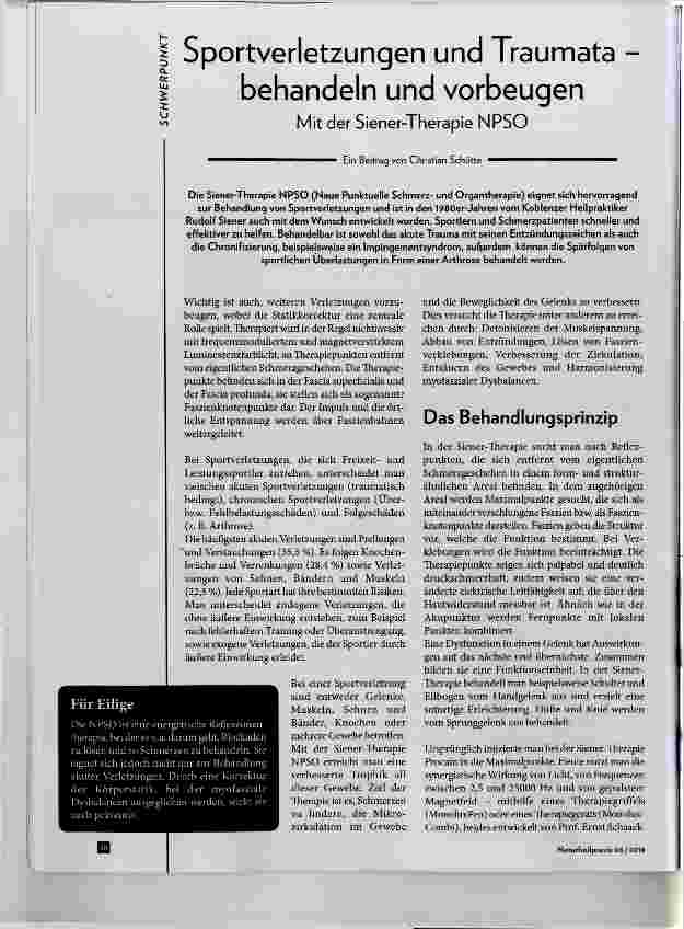 Vorschauseite 1: Sportverletzungen und Traumata behandeln und verbeugen Mit der Siener-Therapie NPSO