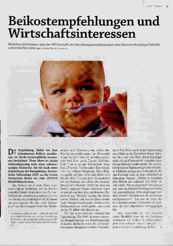 Vorschauseite 1: Beikostempfehlungen und Wirtschaftsinteressen