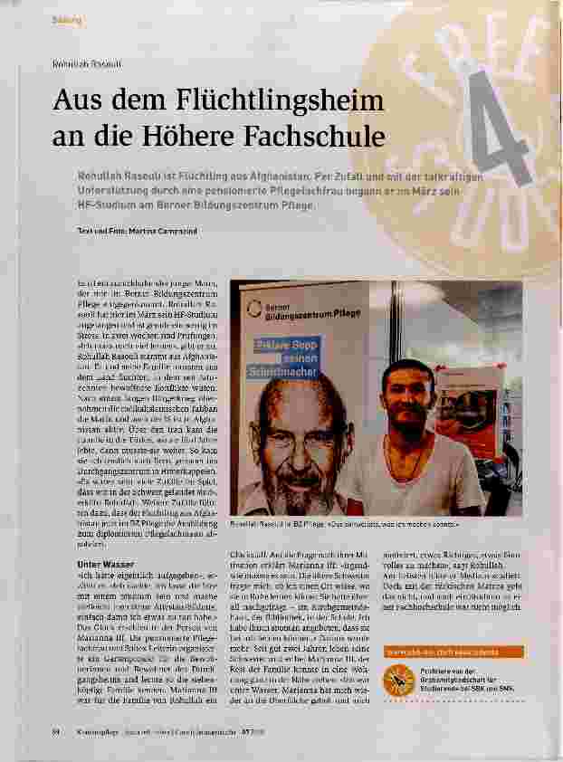 Vorschauseite 1: Aus dem Flüchtlingsheim an die Höhere Fachschule