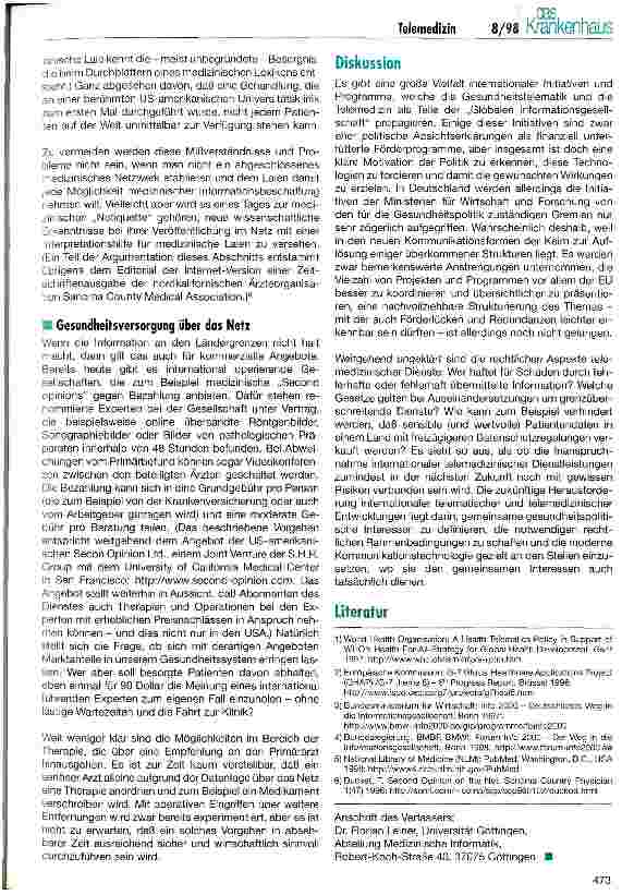 Vorschauseite 5: Internationale Förderung und Trends in der Telemedizin