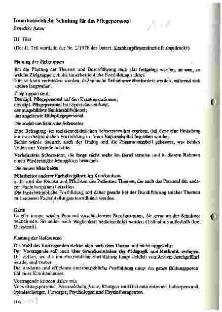 Vorschauseite 1: Innerbetriebliche Schulung für das Pflegepersonal III. Teil
