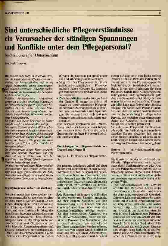 Vorschauseite 1: Sind unterschiedliche Pflegeverständnisse ein Verursacher der ständigen Spannungen und Konflikte unter dem Pflegepersonal?