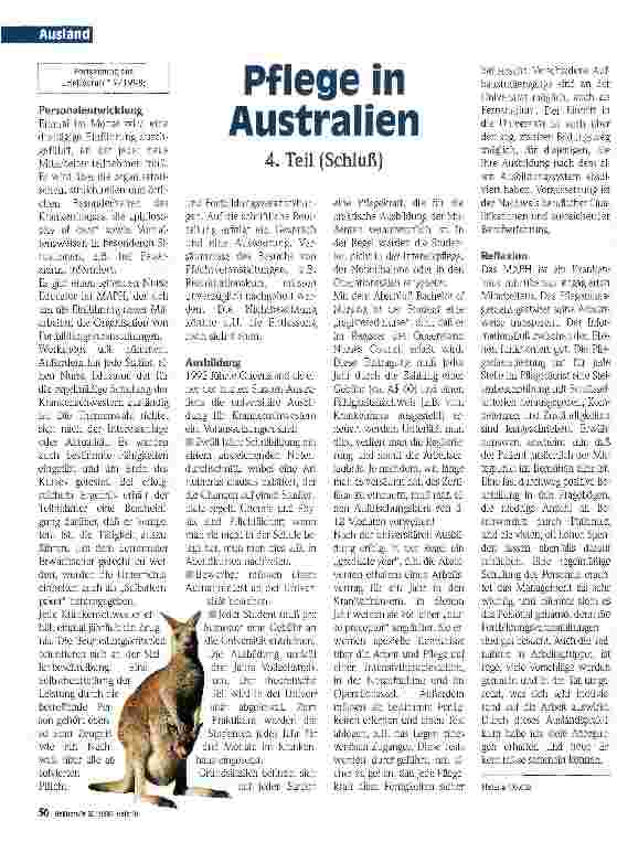 Vorschauseite 1: Pflege in Australien (Teil 4)