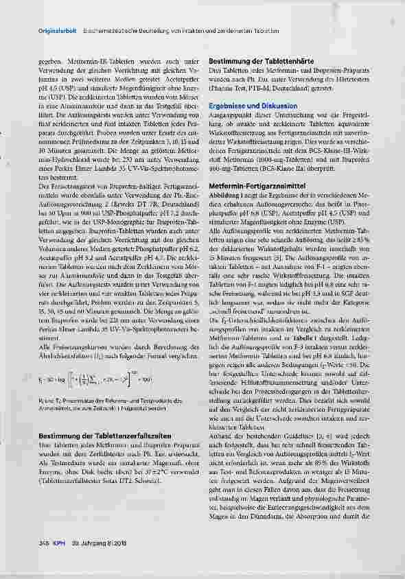 Vorschauseite 3: Intakte versus zerkleinerte Tabletten Biopharmazeutische Beurteilung von Metforminund Ibuprofen-haltigen Fertigarzneimitteln