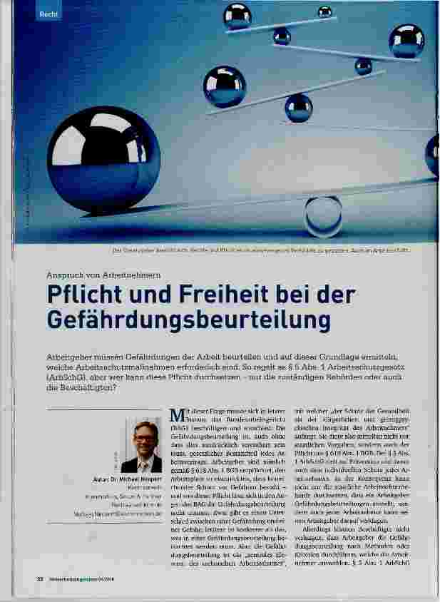 Vorschauseite 1: Pflicht und Freiheit bei der Gefährdungsbeurteilung