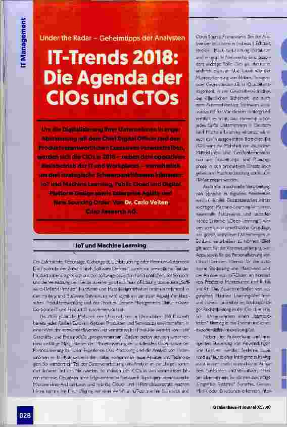 Vorschauseite 1: IT-Trends 2018: Die Agenda der ClOs und CTOs
