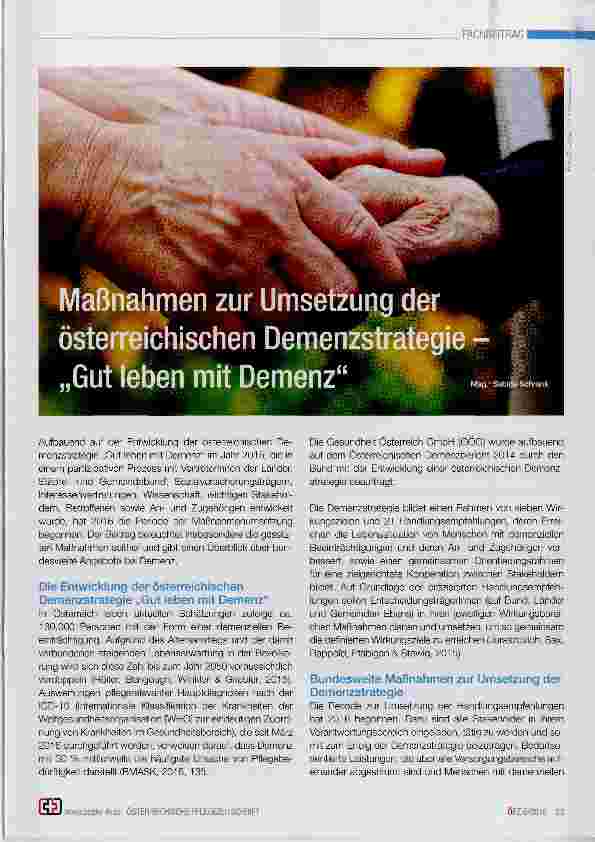 Vorschauseite 1: Maßnahmen zur Umsetzung der österreichischen Demenzstrategie. .Gut leben mit Demenz
