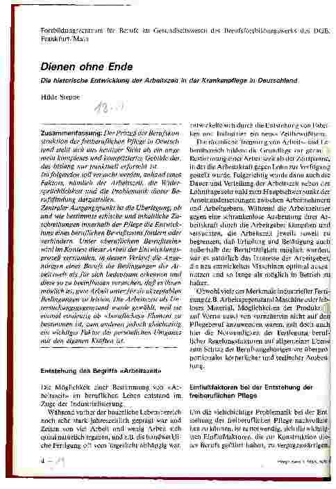 Vorschauseite 1: Dienen ohne Ende Die historische Entwicklung der Arbeitszeit in der Krankenpflege