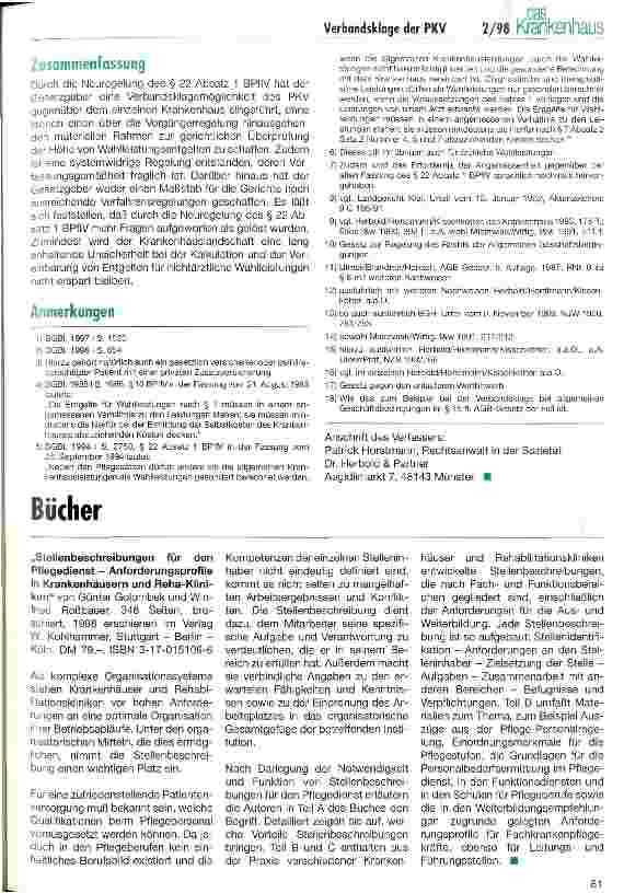 Vorschauseite 5: Nichtärztliche Wahlleistungen und Verbandsklage der PKV - rechtliche Auswirkungen und Analysen