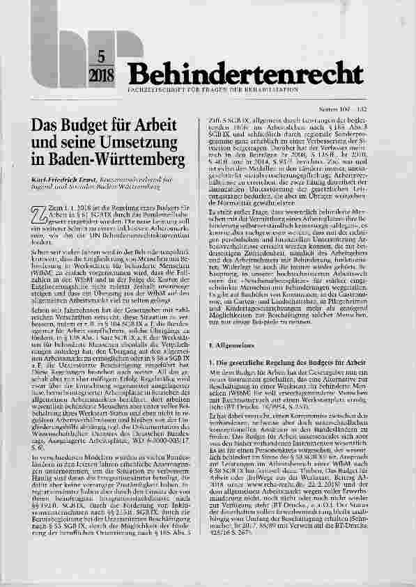 Vorschauseite 1: Das Budget für Arbeit und seine Umsetzung in Baden-Württemberg