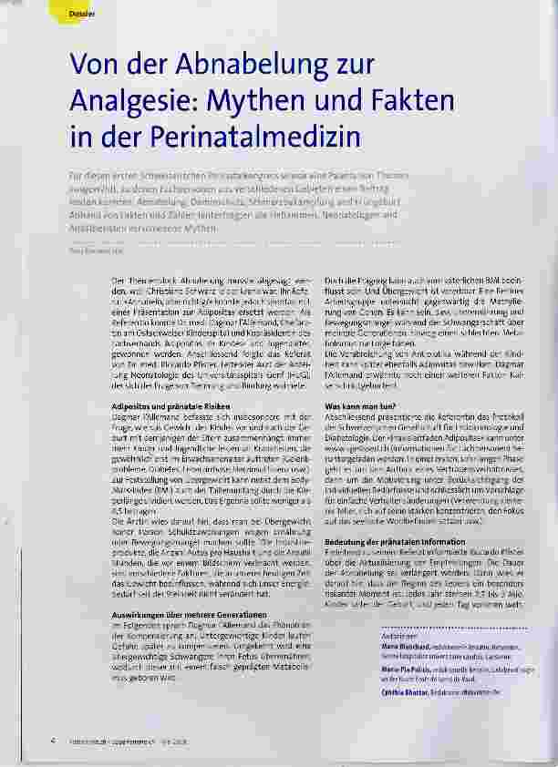Vorschauseite 1: Von der Abnabelung zur Analgesie: Mythen und Fakten in der Perinatalmedizin