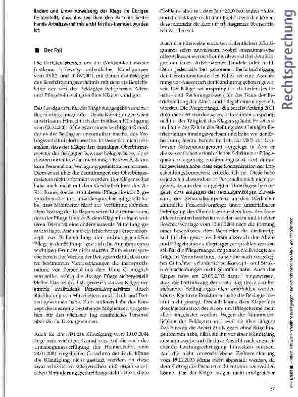 Vorschauseite 2: Fristlose, hilfsweise ordentliche Kündigungen des Betriebsleiters eines Altenund Pflegeheims