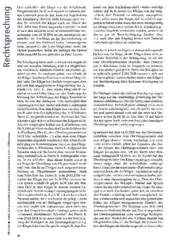Vorschauseite 5: Fristlose, hilfsweise ordentliche Kündigungen des Betriebsleiters eines Altenund Pflegeheims