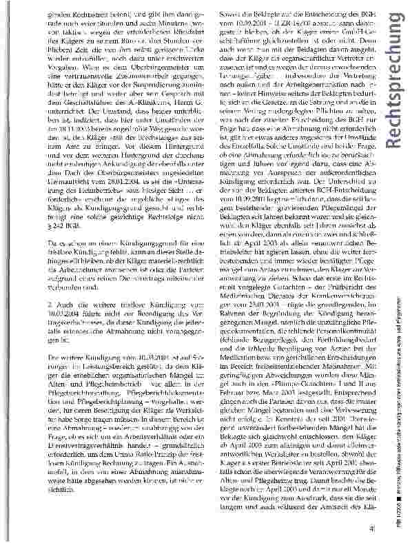 Vorschauseite 6: Fristlose, hilfsweise ordentliche Kündigungen des Betriebsleiters eines Altenund Pflegeheims