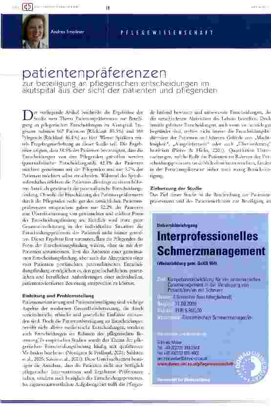 Vorschauseite 1: patientenpräferenzen zur beteiligung an pflegerischen entscheidungen im akutspital aus der sieht der patienten und pflegenden