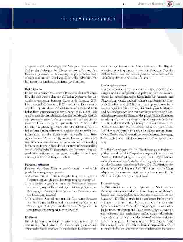 Vorschauseite 2: patientenpräferenzen zur beteiligung an pflegerischen entscheidungen im akutspital aus der sieht der patienten und pflegenden