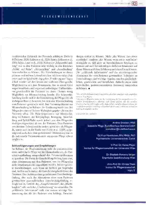 Vorschauseite 6: patientenpräferenzen zur beteiligung an pflegerischen entscheidungen im akutspital aus der sieht der patienten und pflegenden