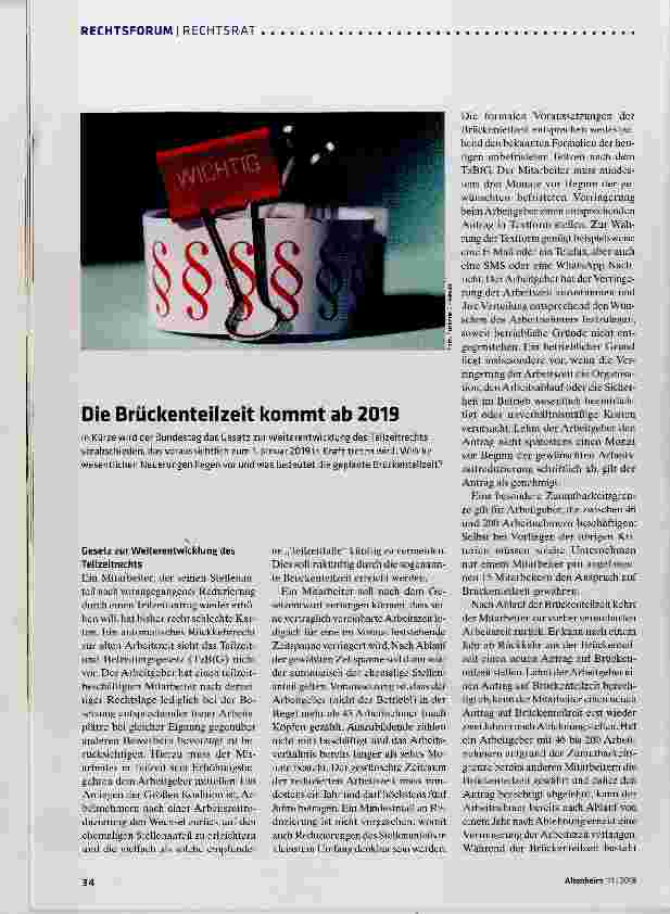 Vorschauseite 1: Die Brückenteilzeit kommt ab 2019