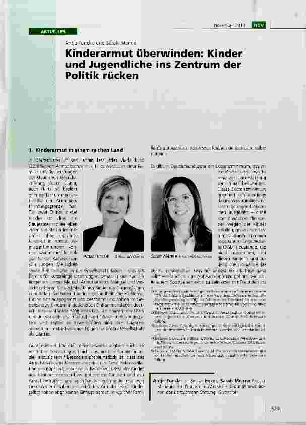 Vorschauseite 1: Kinderarmut überwinden: Kinder und Jugendliche ins Zentrum der Politik rücken