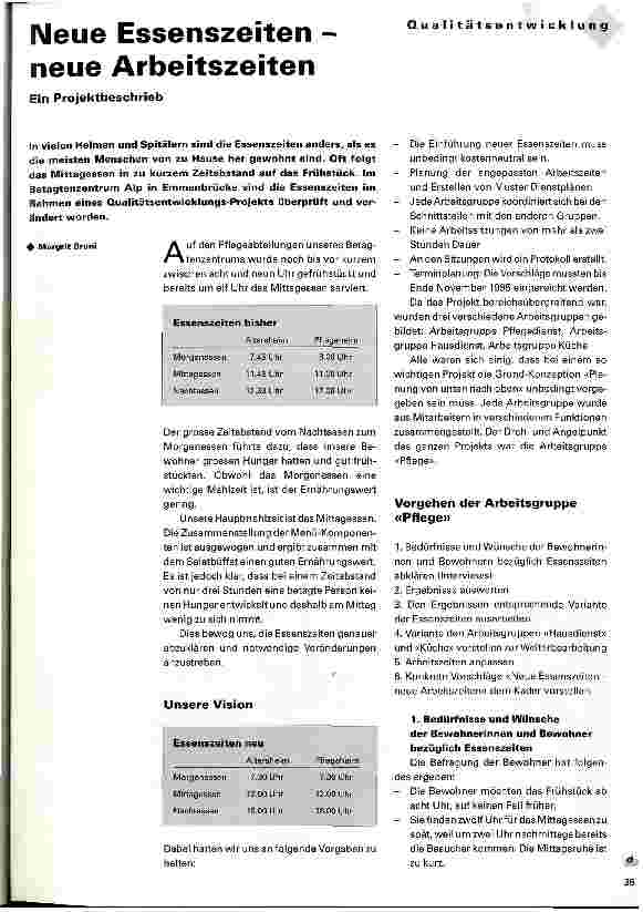 Vorschauseite 1: Neue Essenszeiten - neue Arbeitszeiten Eine Projektbeschreibung