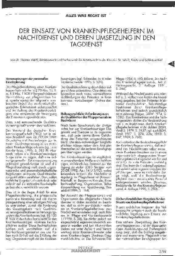 Vorschauseite 1: Der Einsatz von Krankenpfleghelfern im Nachtdienst und deren Umsetzung in den Tagdienst