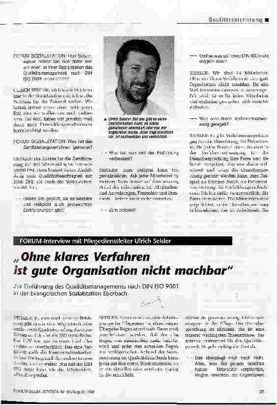 Vorschauseite 1: Ohne klares Verfahren ist gute Organisation nicht machbar Zur Einführung des Qualitätsmanagements-Systems nach DIN ISO 9001