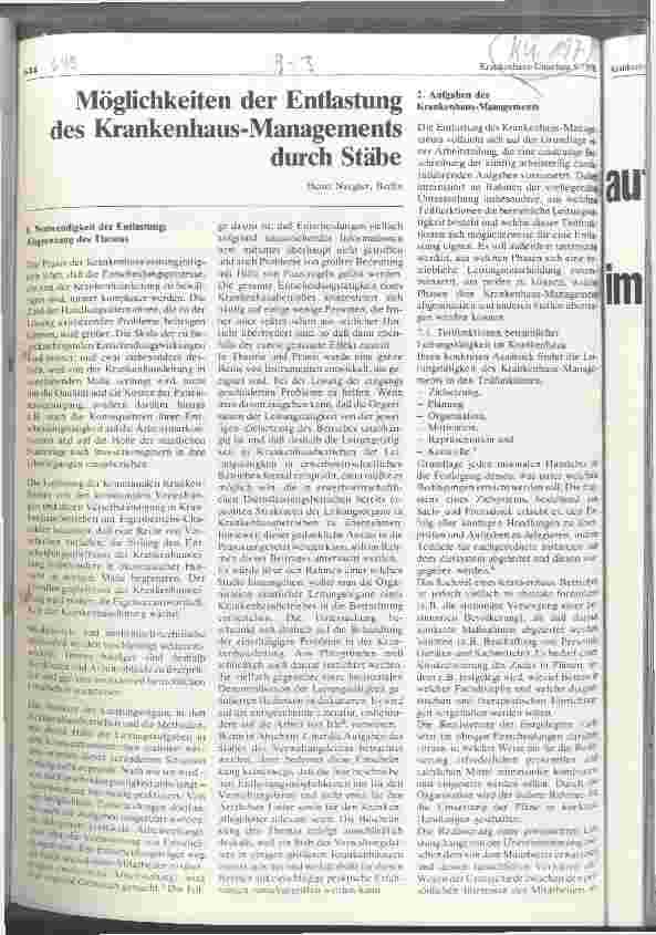 Vorschauseite 1: Möglichkeiten der Entlastung des Krankenhaus-Managements durch Stäbe